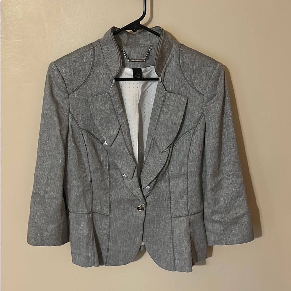 White House black market Jacket Woman’s Gray 3/4 Sleeve Button Blazer size 10